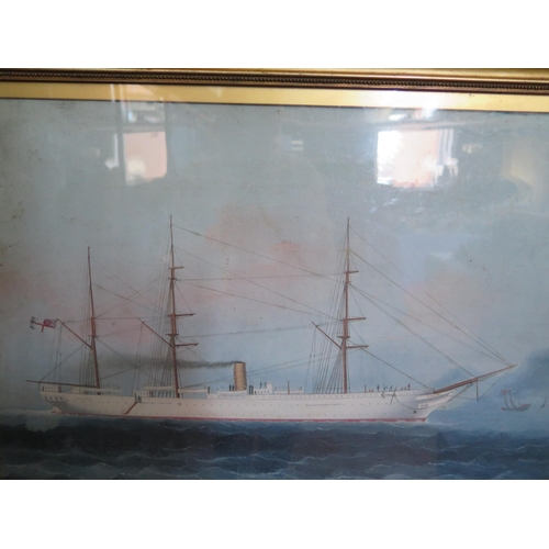 976 - HMS Himalaya, unsigned oil on canvas, 57 x 42cm, F & G