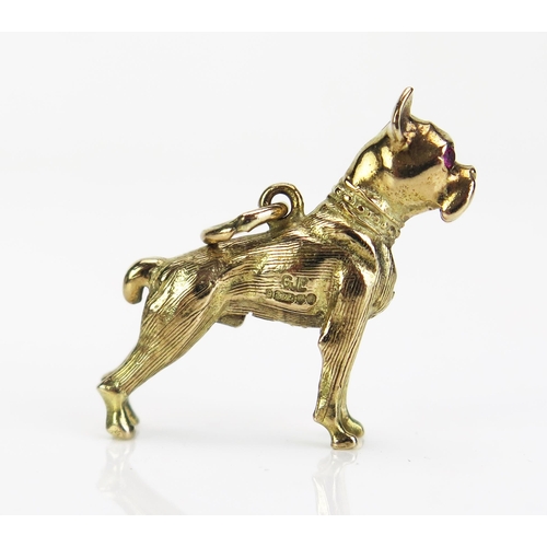 1 - A 9ct Gold Dog Pendant in the form of a Bullmastiff (or similar) with ruby inset eyes, hallmarked, c... 