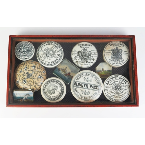 1002 - A collection of assorted pot lid covers including 'Bloater paste', 'Anchovy Paste', 'Cheery Tooth Pa... 