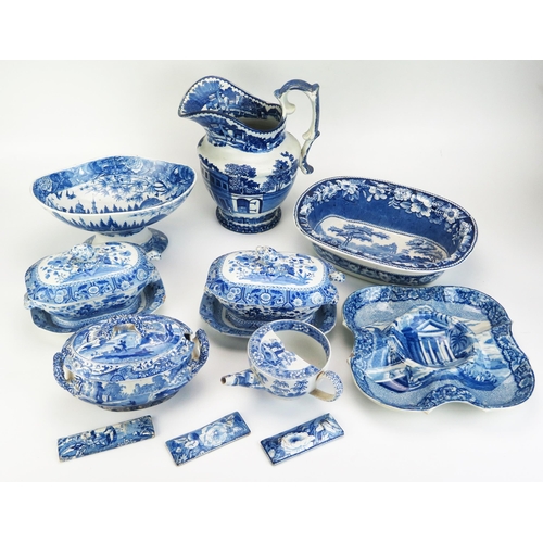 1004 - A collection of blue and white transfer print decorated wares, assorted patterns, includes tureen, s... 