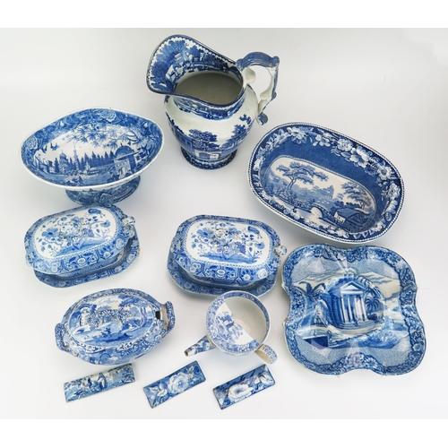 1004 - A collection of blue and white transfer print decorated wares, assorted patterns, includes tureen, s... 