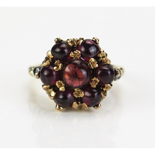 103 - An 18ct Gold, Cabochon Garnet and Rose Cut Diamond Ring, 16.5mm head, size N.5, 8.21g