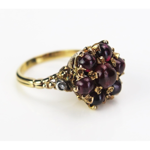 103 - An 18ct Gold, Cabochon Garnet and Rose Cut Diamond Ring, 16.5mm head, size N.5, 8.21g