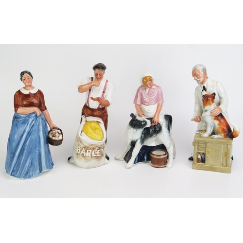 1032 - Four Royal Doulton figurines, includes HN3263 Country Maid, HN2731 Thanks Doc, HN 3164 Farmer's Wife... 