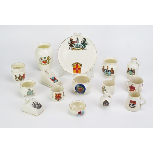 1036 - W H Goss and others, a collection of assorted crested china wares, including vases, miniature cheese... 