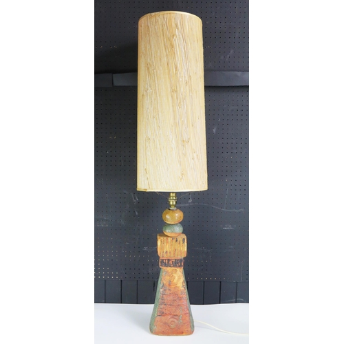 1038 - Bernard Rooke (B.1938-). A Mid-Century stoneware sectional totem table  lamp with incised decoration... 