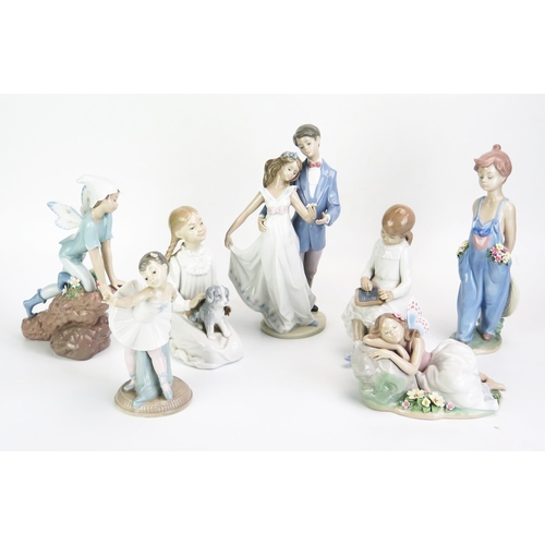 1044 - Seven various Lladro and Nao figures including fairies, schoolgirl, ballet dancer etc. (7).