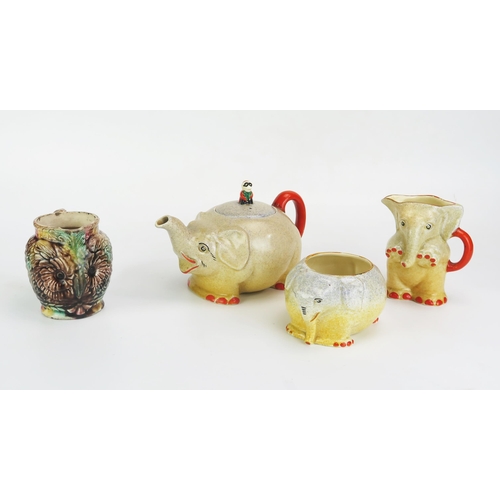 1046 - A Royal Venton ware pottery three-piece tea set modelled as elephants includes tea pot, cream jug an... 