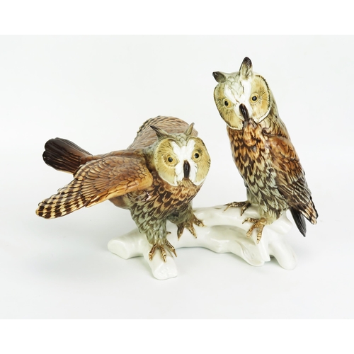 1051 - A Karl Ens Volkstedt Porcelain Group Modelled as a pair of long eared owls, 26cm tall