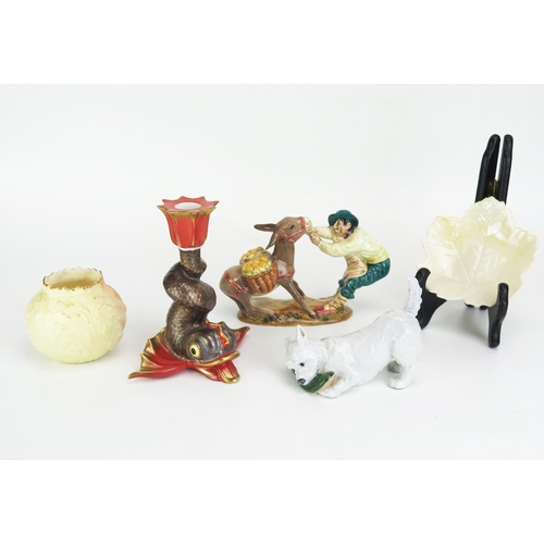 1053 - A Beswick 'Spaniard Pulling a Donkey' Ornament (1223), Herend Porcelain Candlestick modelled as a do... 