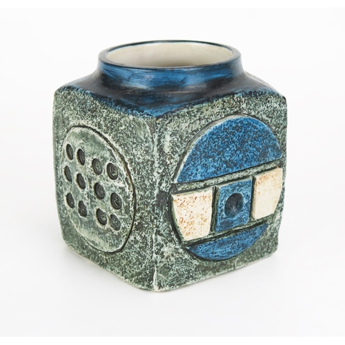 1054 - A Troika Square Shaped Vase by Avril Bennett, 9cm high