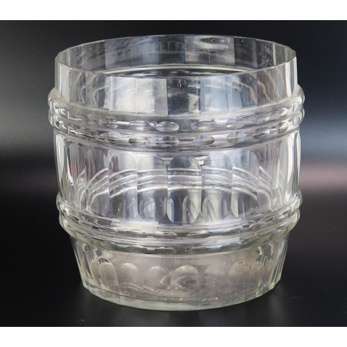 1097 - A clear glass ice bucket of barrel form with banded facetted decoration, 24cm diameter.