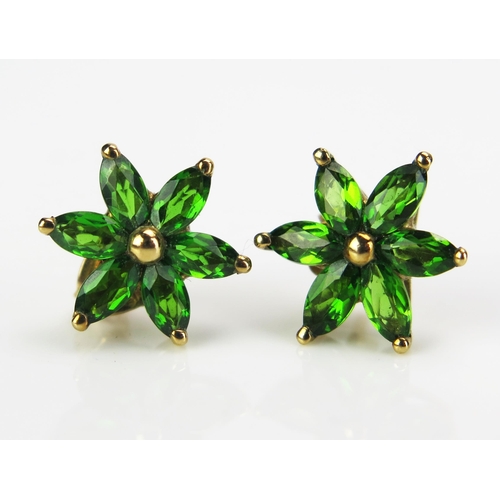 110 - A Pair of 9ct Gold and Russian Diopside Earrings, 13mm head, 1.7g