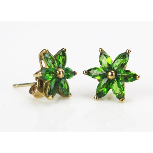 110 - A Pair of 9ct Gold and Russian Diopside Earrings, 13mm head, 1.7g