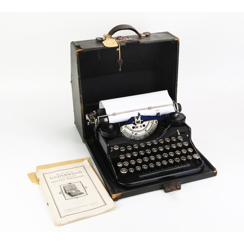 1102 - An Underwood 'Standard' potable typewriter, contained in a fitted case with instruction manual.