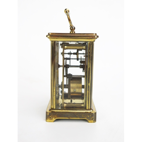 1115 - A French lacquered brass carriage timepiece, with lever platform escapement, having an 8cm Roman num... 