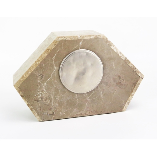 1116 - Aubry, an Art Deco period polished marble mantel timepiece, of angular form, with 16cm Arabic, lozen... 