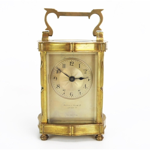 1117 - A French lacquered brass carriage timepiece, with lever platform escapement with 4.5cm silvered Arab... 