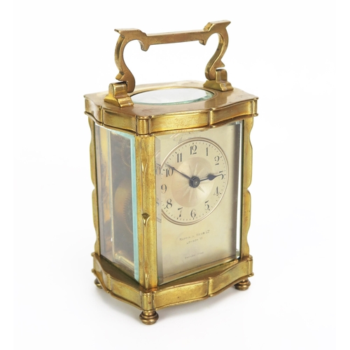 1117 - A French lacquered brass carriage timepiece, with lever platform escapement with 4.5cm silvered Arab... 