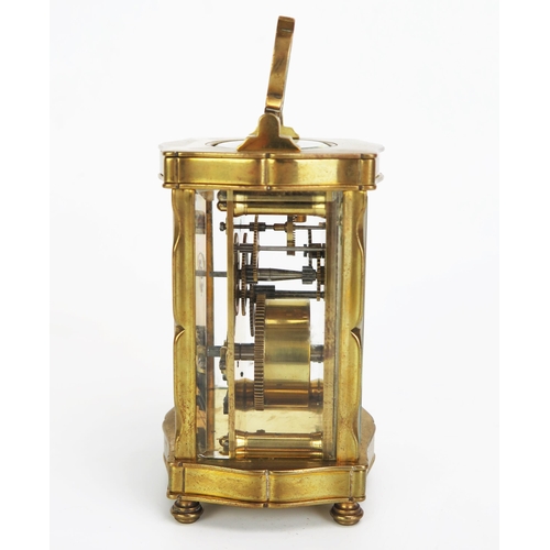 1117 - A French lacquered brass carriage timepiece, with lever platform escapement with 4.5cm silvered Arab... 