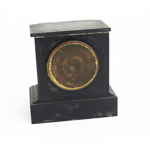 1118 - A Victorian polished slate and marble mantel timepiece, of rectangular outline with 9cm enamel Roman... 