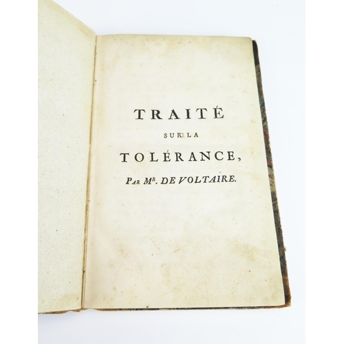 1173 - M DE VOLTAIRE; Traite sur la Tolerance, 12.mo. marbled boards, calf. lacks frontis.