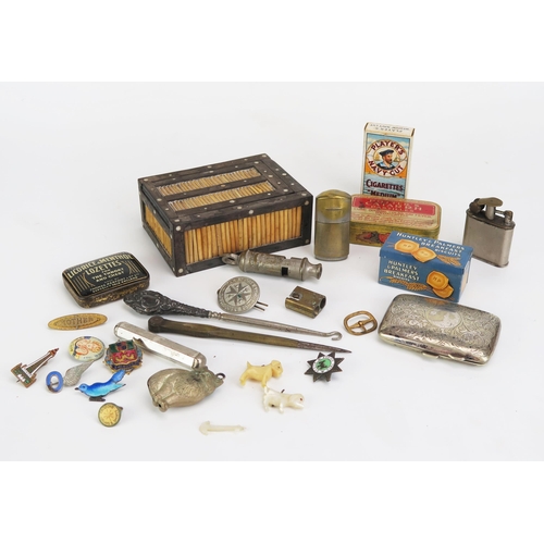 1188 - A Selection of Oddments including a porcupine quill box, referee whistle, Huntley & Palmers breakfas... 