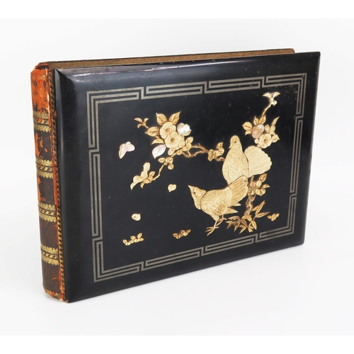 1190 - An Antique Japanese Postcard Album and contents of fifty four cards. The album with bone and MOP inl... 