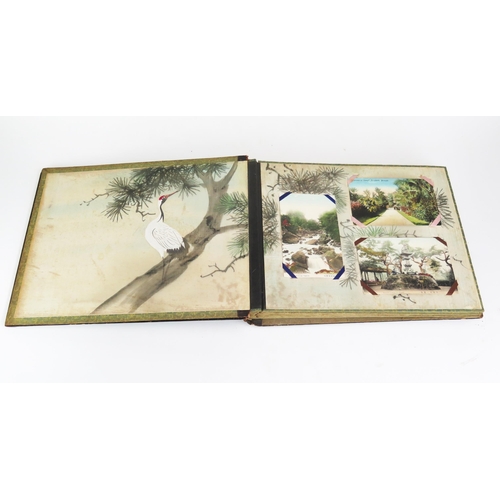 1190 - An Antique Japanese Postcard Album and contents of fifty four cards. The album with bone and MOP inl... 