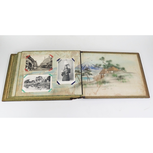 1190 - An Antique Japanese Postcard Album and contents of fifty four cards. The album with bone and MOP inl... 