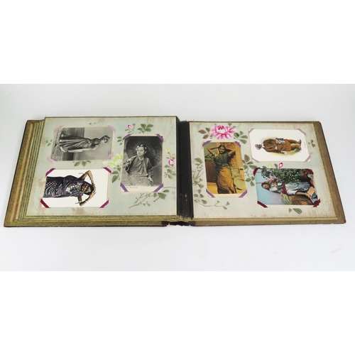 1190 - An Antique Japanese Postcard Album and contents of fifty four cards. The album with bone and MOP inl... 