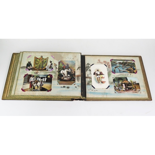 1190 - An Antique Japanese Postcard Album and contents of fifty four cards. The album with bone and MOP inl... 