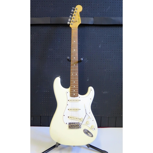 Squire by Fender (Japan) 1984-87 Stratocaster Electric Guitar in Olympic White with Gotoh Tuners, Serial Number: E823024