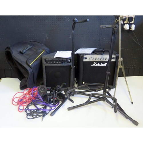 1234 - Marshall MG15CFR, Cheetah 30 Watt Guitar Amplifiers, Leads, Wall hangers, Guitar Stands and Music St... 