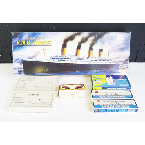 1263 - Collection of Boat Model Kits including Minicraft 1/350th RMS Titanic, Airfix Naval History Seriers,... 