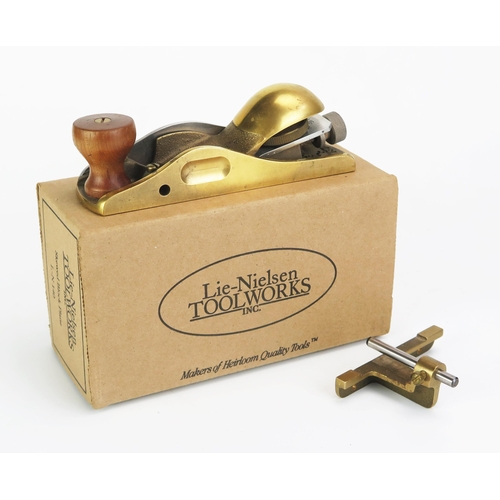 A Lie-Nielsen No. 140 Bronze Low Angled Skewed Block Plane - excellent used condition with spare blade and box