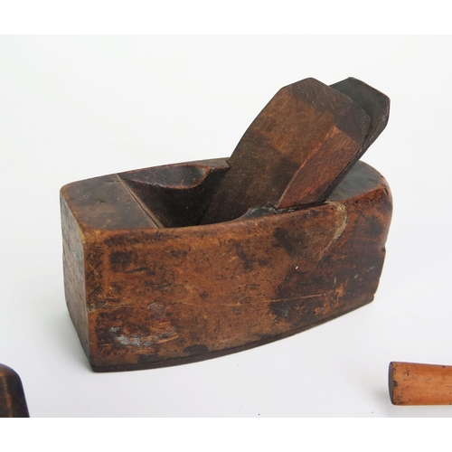 1299 - 7 Beech Spoke Shavers, Coffin Plane with Iron Sole and Moulding Plane