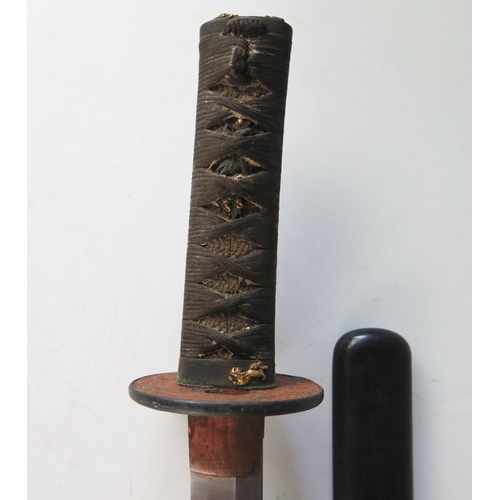 1308 - A Japanese wakizashi, with 45cm single edged blade, having a circular iron tsuba, with ray skin and ... 