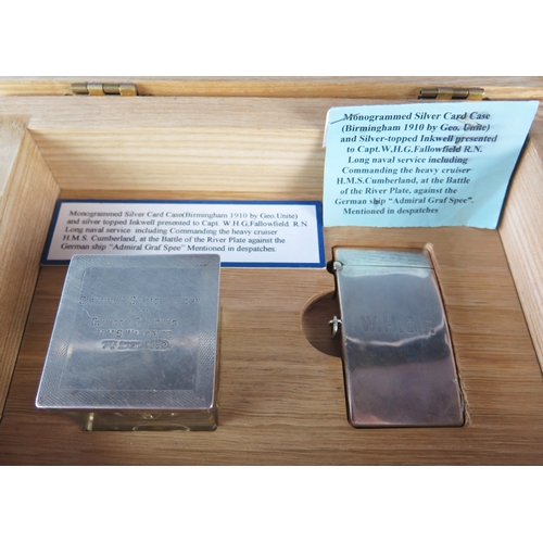 1318 - OF BATTLE OF THE RIVER PLATE INTEREST; a George V silver card case, maker George Unite, Birmingham, ... 