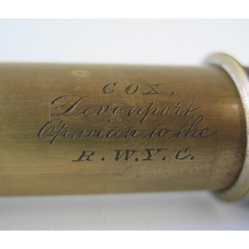 1322 - Cox Devonport, an all brass seven draw telescope, 65cm fully extended.