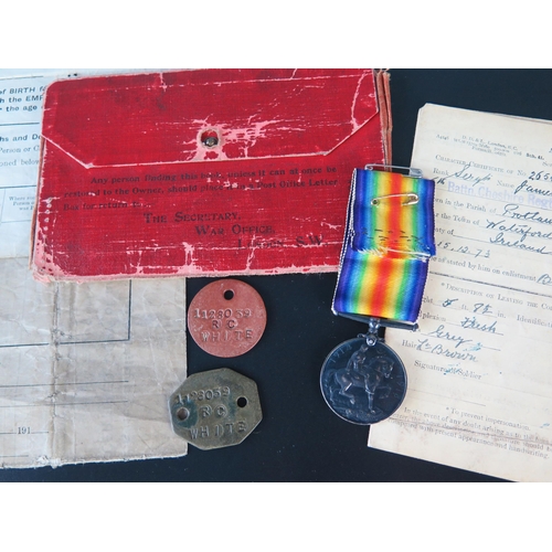 1332 - World War One War Medal to 1826 Sjt. J. Connor. Ches. R. together with discharge paper, and identity... 