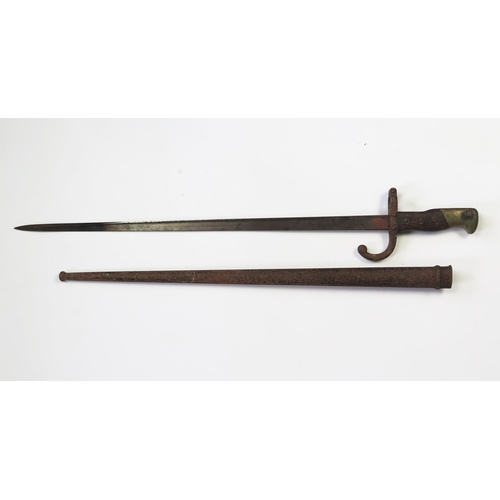 1347 - A 19th century French 1878 Pattern Bayonet, no. 77313 with non number matching scabbard