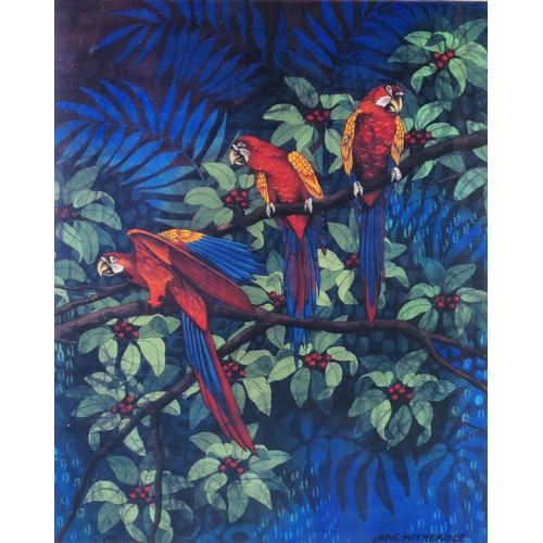 1368 - Jane Witheridge (b.1965) 'Scarlet Macaws', polychrome print, bears artist's label to the reverse,  2... 