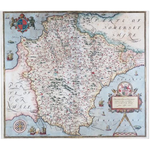 1369 - After Christopher Saxton, a hand coloured map of Devonshire, 'Devoniae Comitat' 40 x 48cm. F & G.