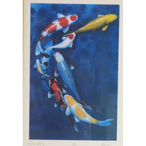 1371 - Keith Siddle, Rotating I and II, a pair of Ltd Edn polychrome prints of Koi carp, , No 102/250, sign... 