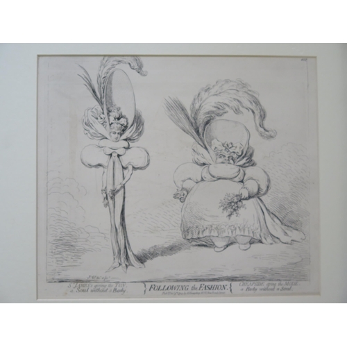 1382 - After James Gillray, a collection of monochrome prints including 'The Lovers Dream', 'Following The ... 