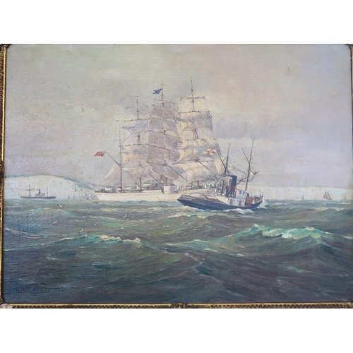 1383 - Ed. Edlem, Shipping in the Dover Straits, signed bottom left, oil on canvas, 60 x 80cm. 
* Depicts t... 