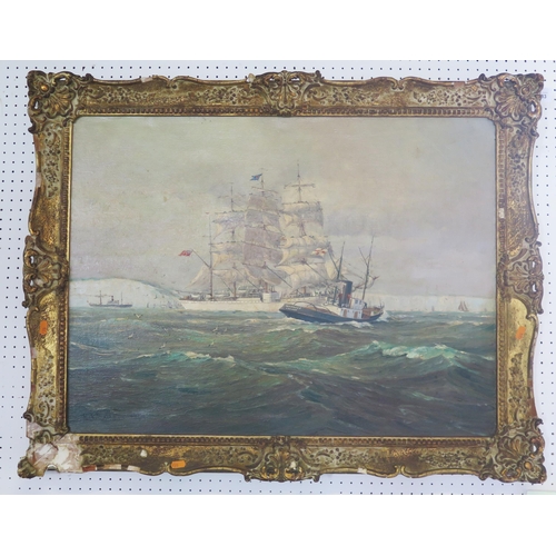 1383 - Ed. Edlem, Shipping in the Dover Straits, signed bottom left, oil on canvas, 60 x 80cm. 
* Depicts t... 