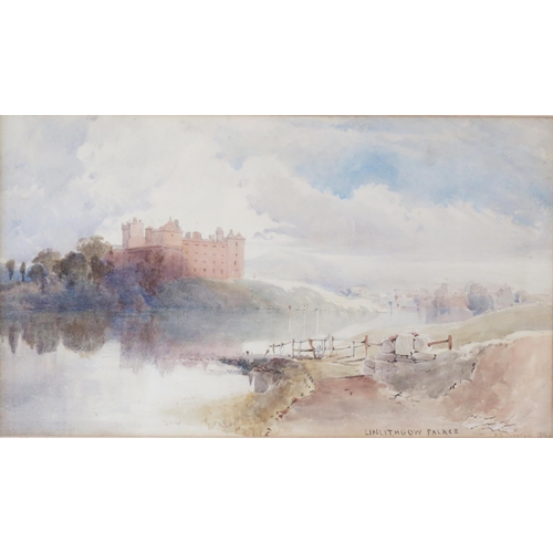 1387 - After H.J.Johnson, Linlithgow Palace, watercolor, inscribed in pencil bottom right, 28 x 47cm.