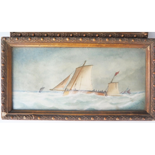 1390 - Late Victorian School, 'Shipping in a rough sea' oil on board, unsigned , 9 x 20cm together with a w... 